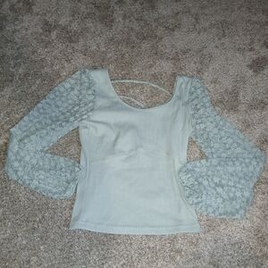 Chic Women's Blouse with Floral Sheer Sleeves